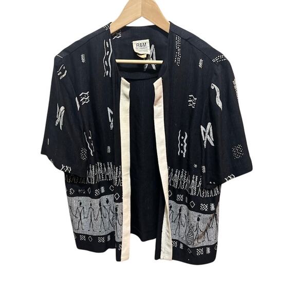 VTG R & M Richards Vintage shirt short sleeve black white open front blouse - Picture 1 of 7